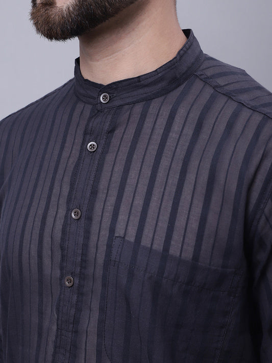 Even Apparels Black Pure Cotton Kurta With Band Collar | Swadesiicart
