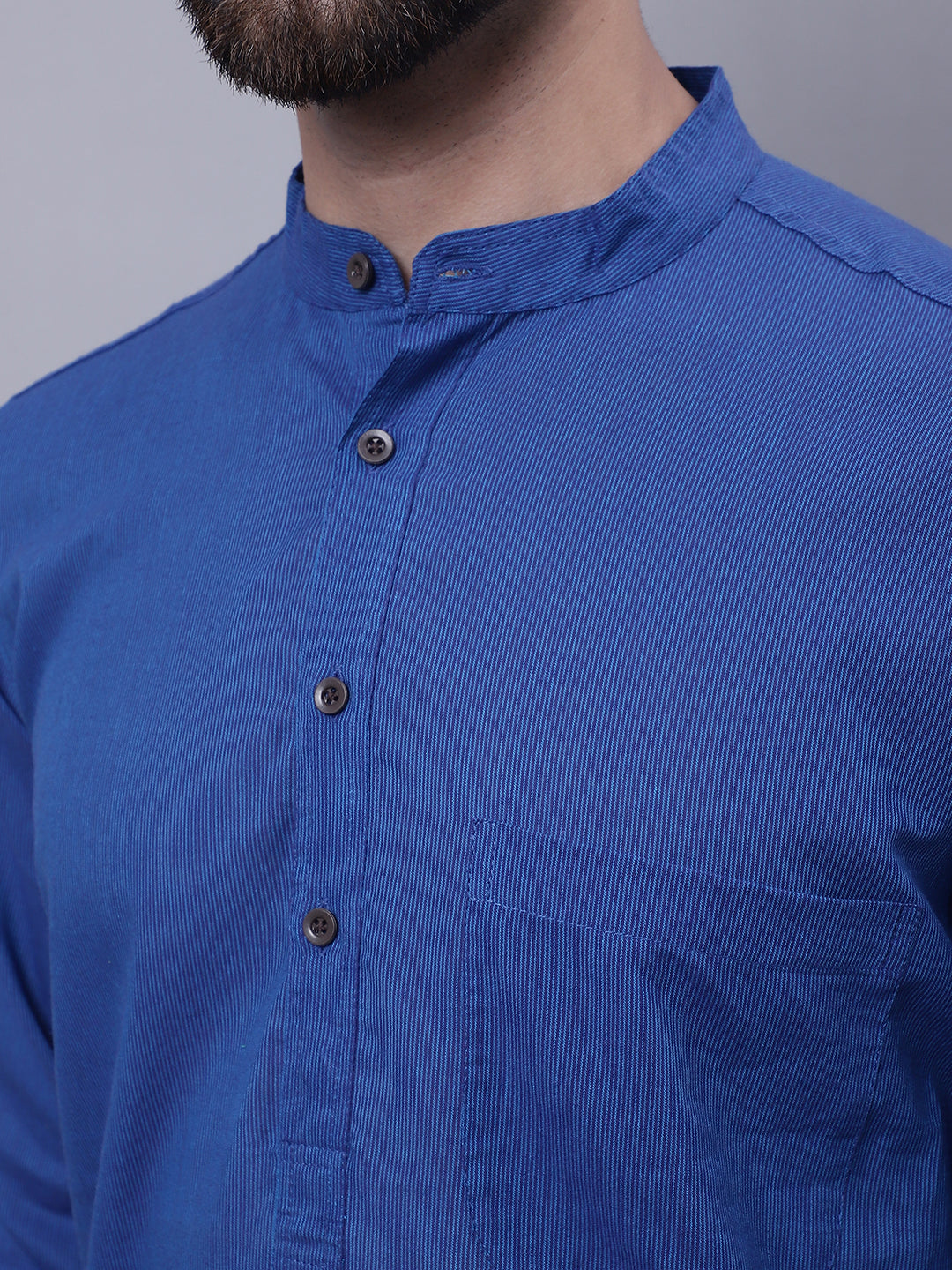 Even Apparels Blue Pure Cotton Kurta With Band Collar | Swadesiicart