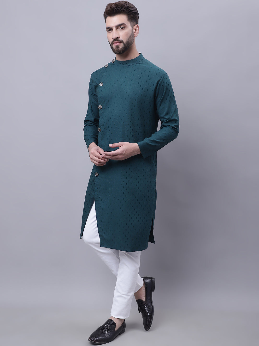 Even Apparels Green Sherwani Kurta With Asymetrical Cut | Swadesiicart