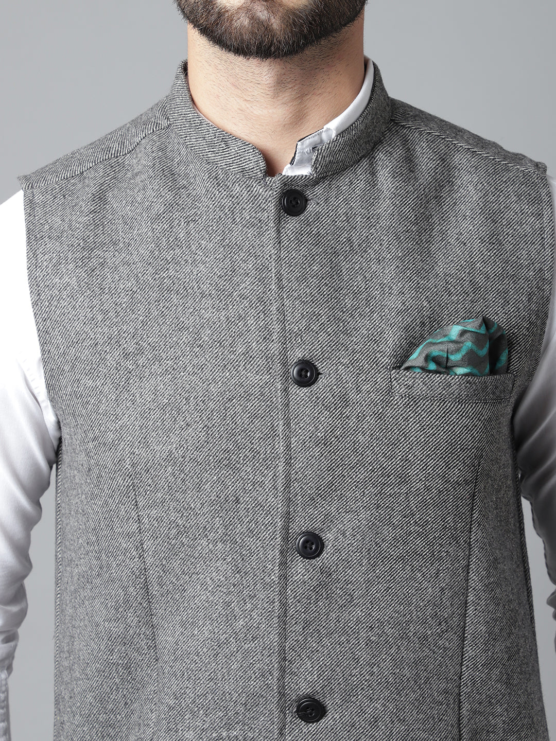 Even Apparels Men's Grey Pure Wool Nehru Jacket | Swadesiicart