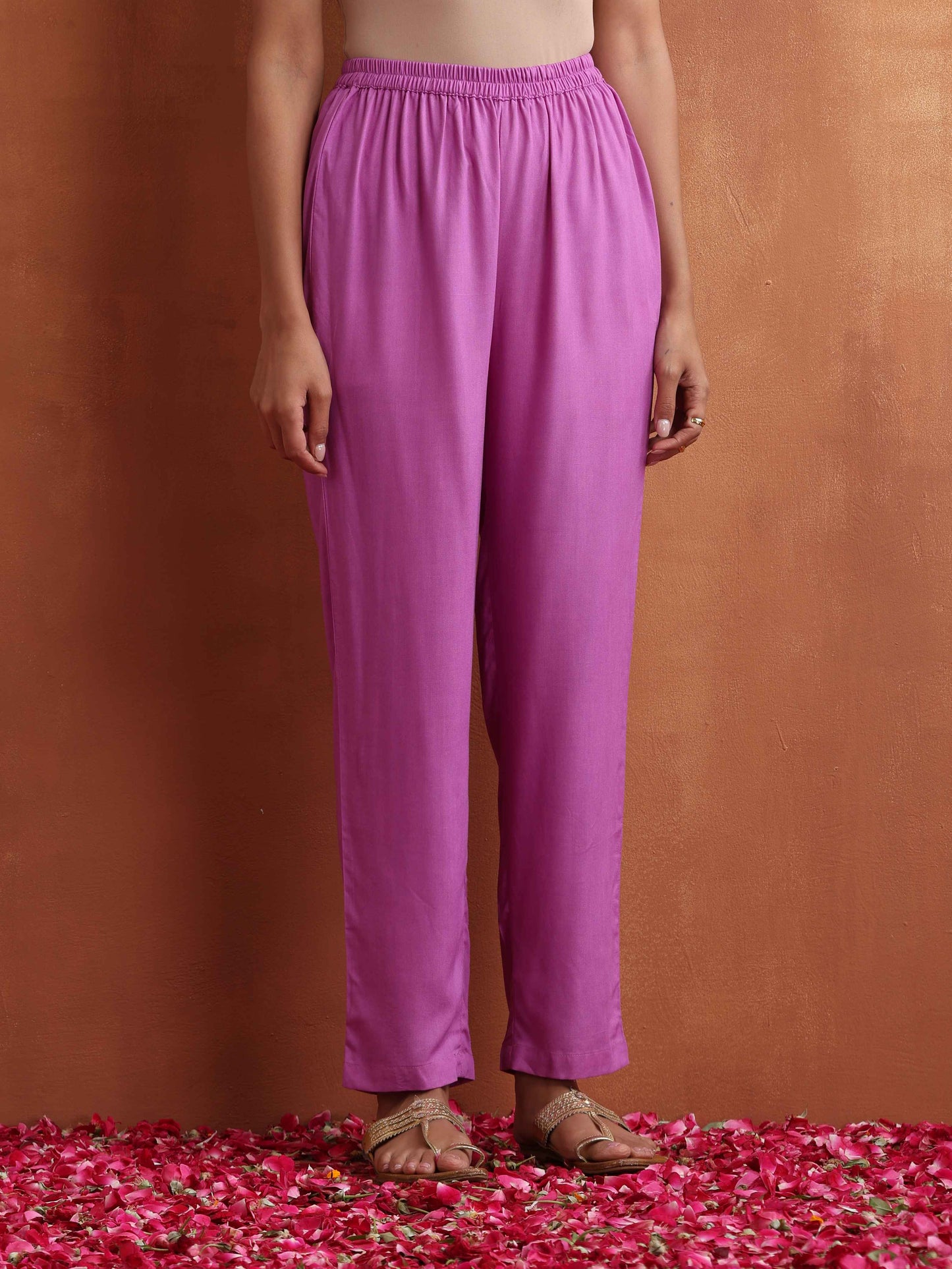 trueBrowns Purple Print A-line Kurta Set | Swadesiicart