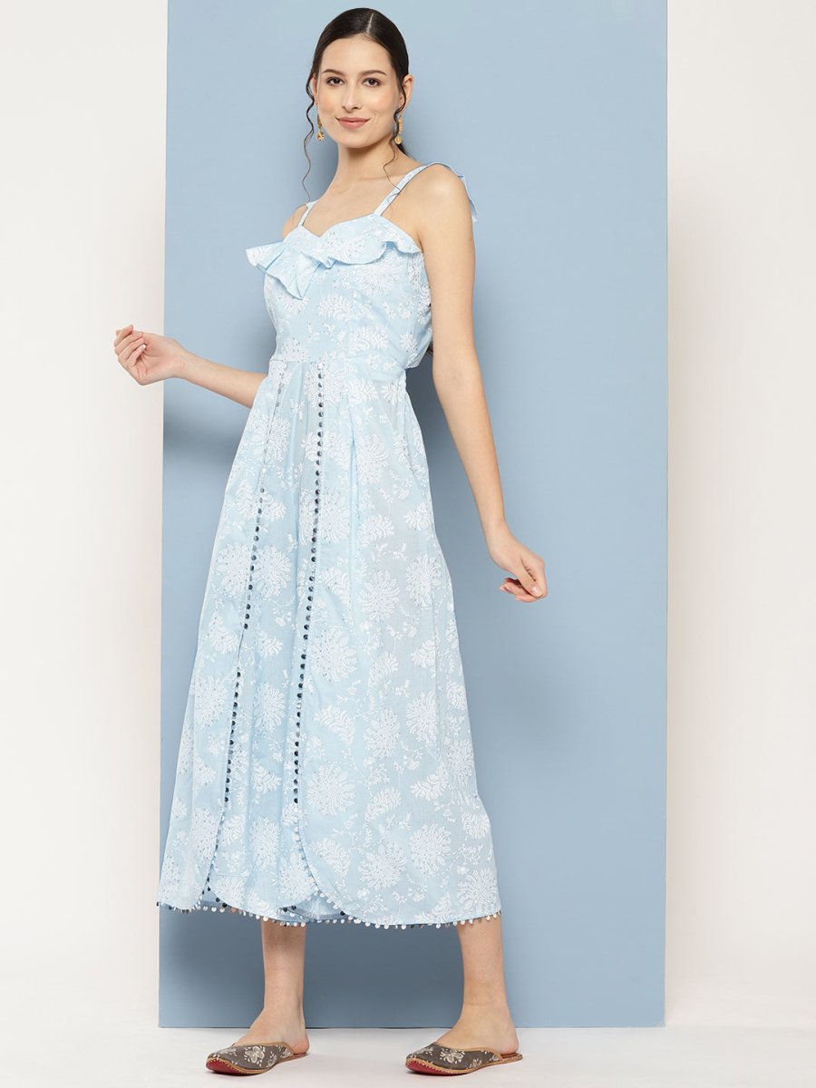 Ahalyaa Printed Basic Jumpsuit with Ruffles | Swadesiicart