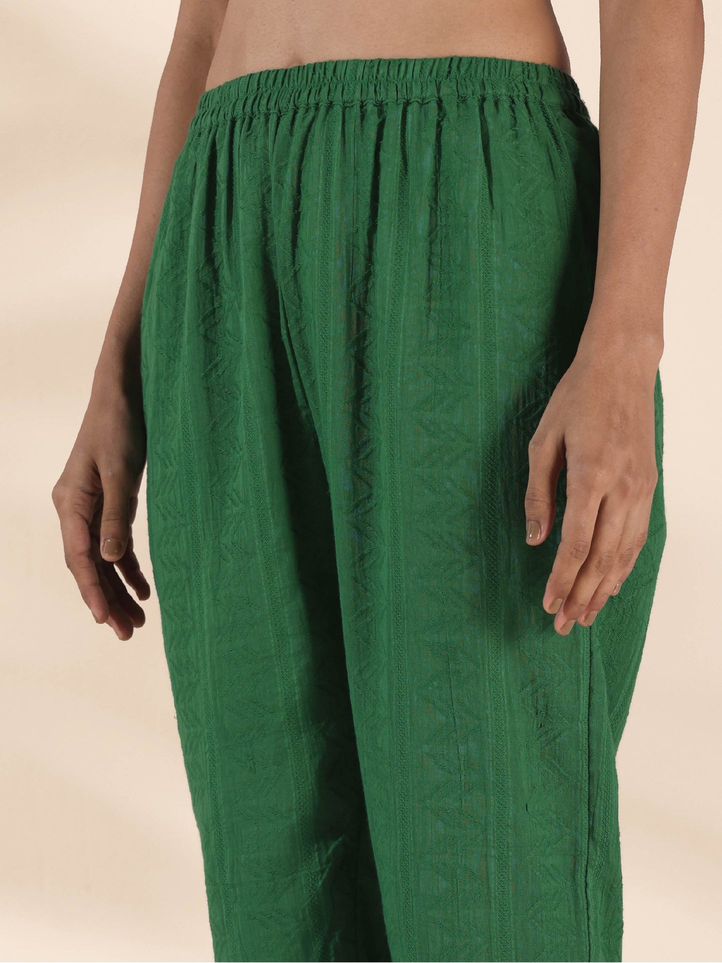 trueBrowns Green Cotton Dobby Kurta Pant Set | Swadesiicart