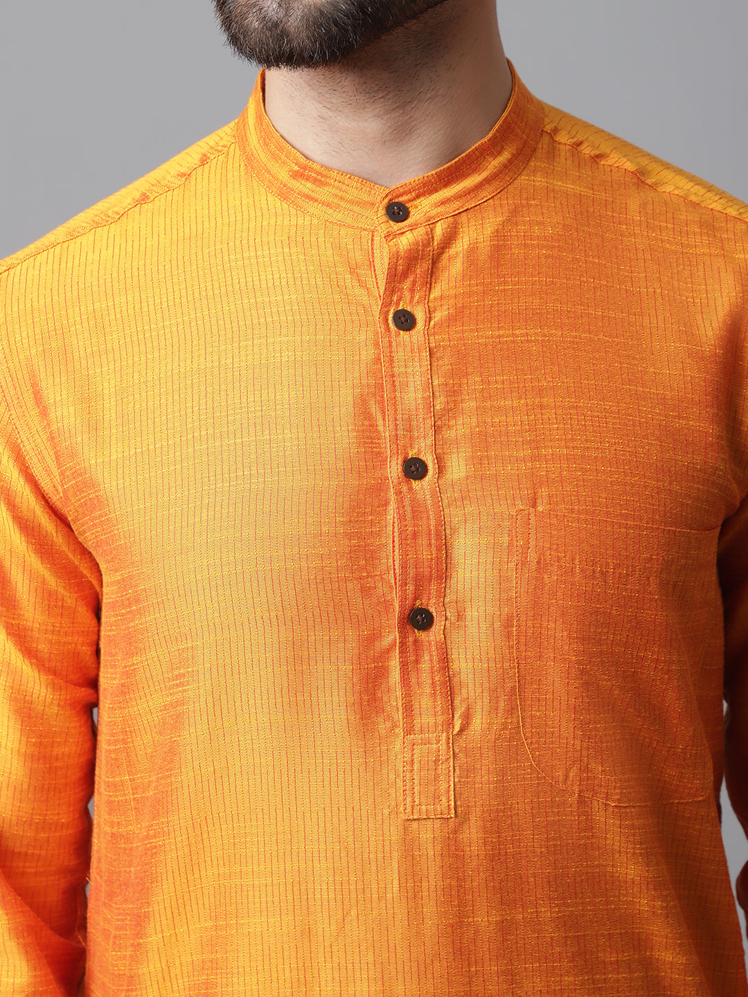 Even Apparels Orange Solid Kurta With Band Collar | Swadesiicart