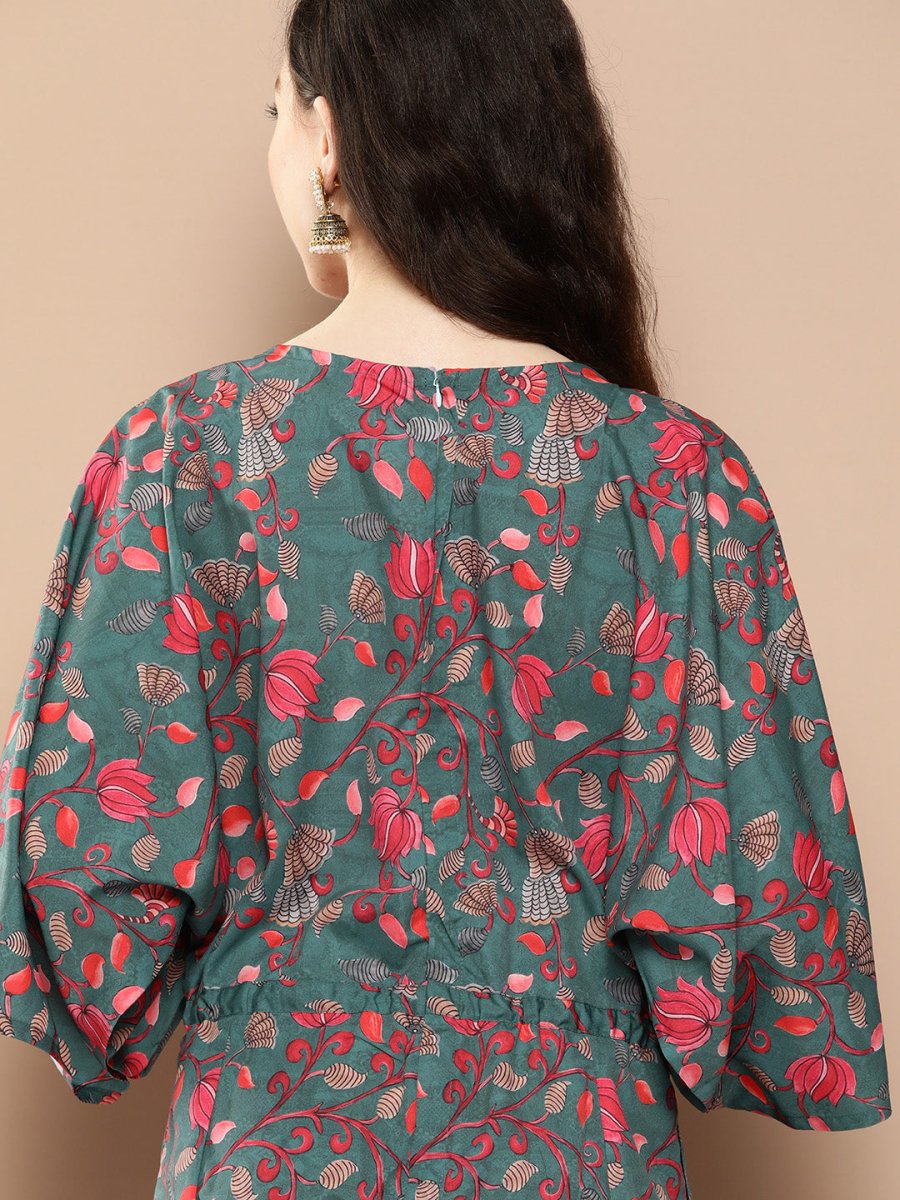 Ahalyaa Printed Basic Jumpsuit with Lace Inserts | Swadesiicart