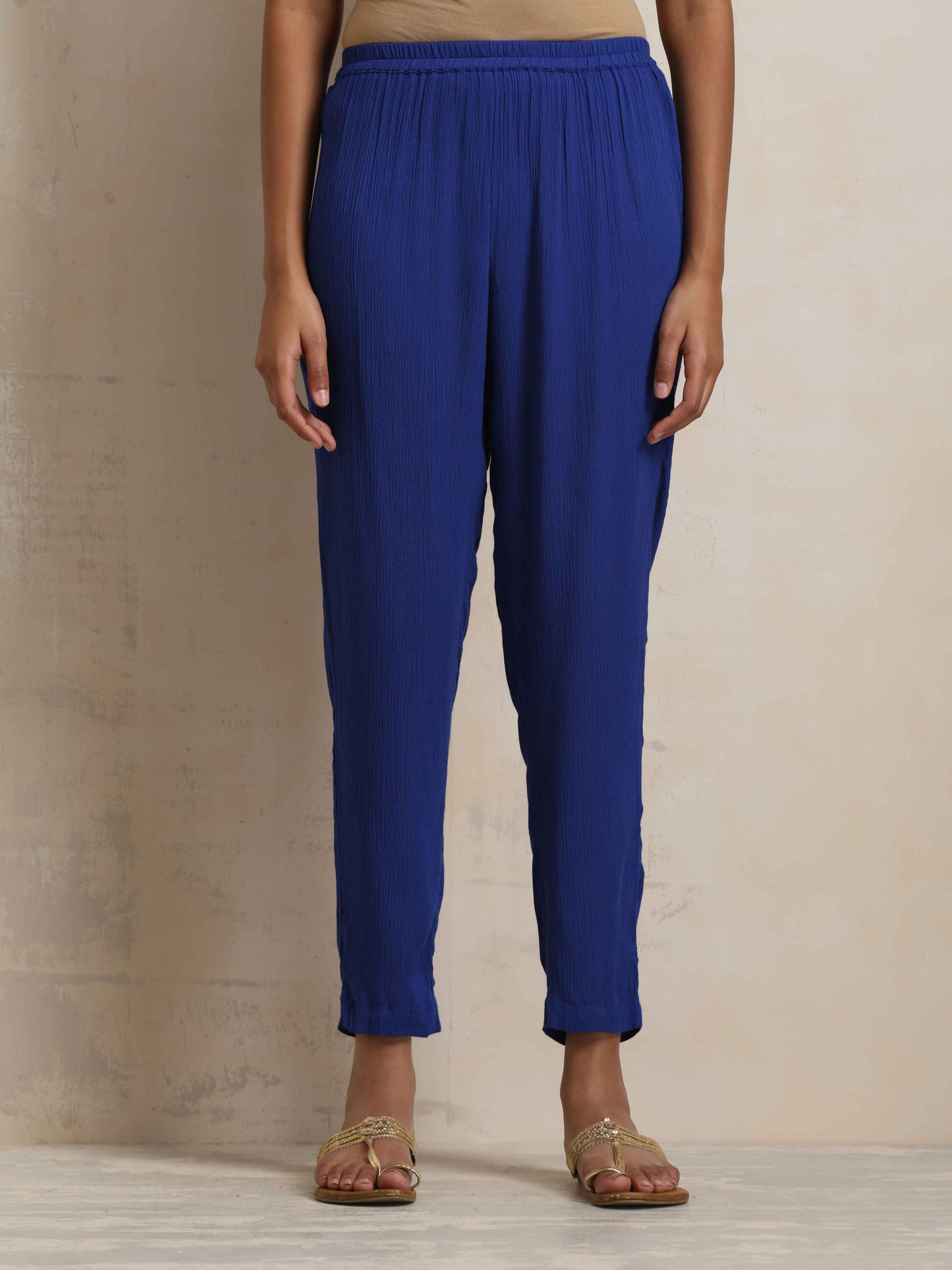 trueBrowns Blue Crinkle Flared Kurta Co-ord Set - Swadesiicart