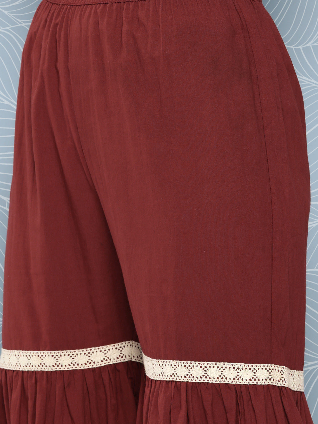 InWeave Women's Brick Rust Ajrakh Sharara Set With Dupatta - Swadesiicart
