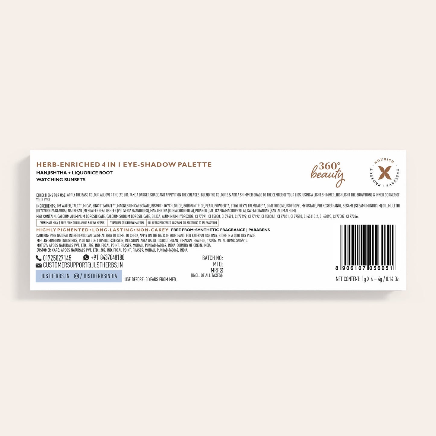 Herb Enriched 4-in-1 Eye-shadow Palette with Manjishtha and Liquorice Root (Copy)