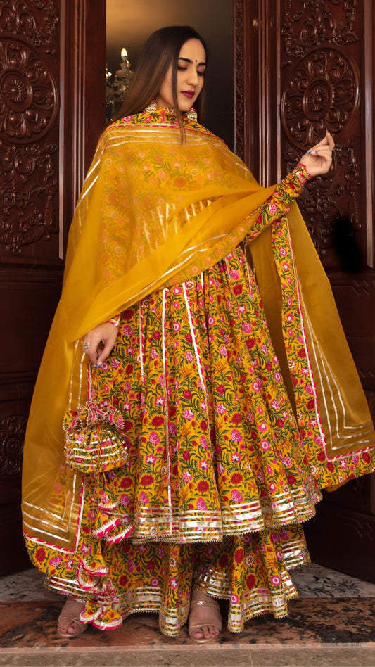 Pomcha Jaipur Mastani Cotton Anarkali Plazo Set | Swadesiicart