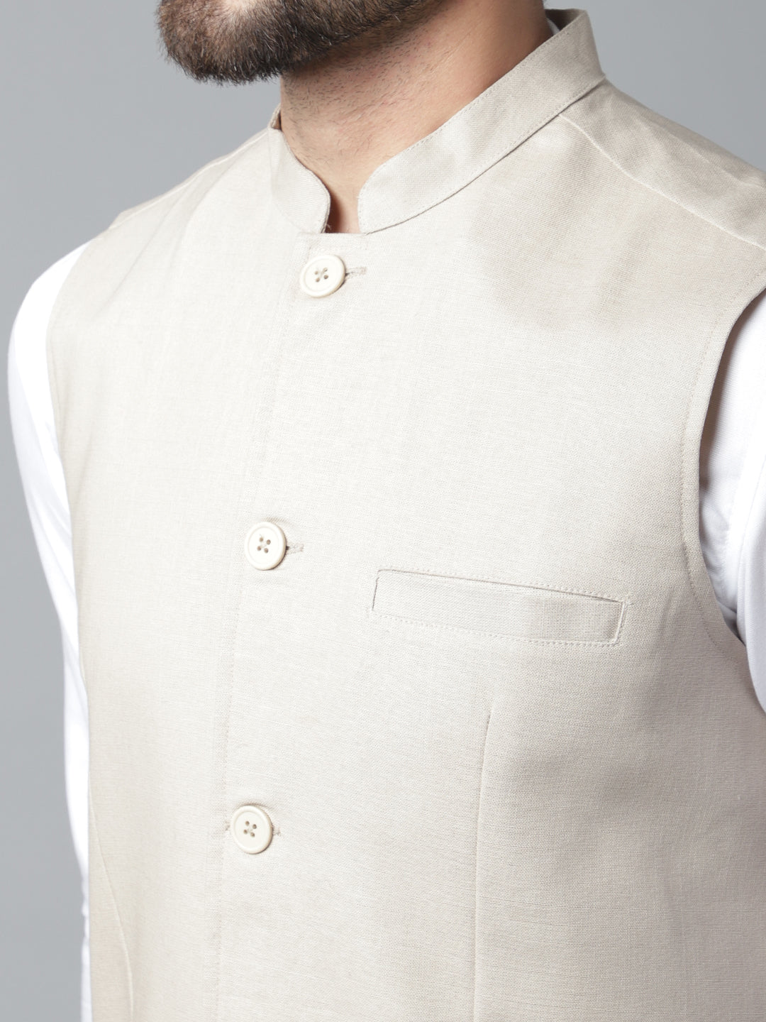 Even Apparels Men's Cream Nehru Jacket With Welt Pockets | Swadesiicart