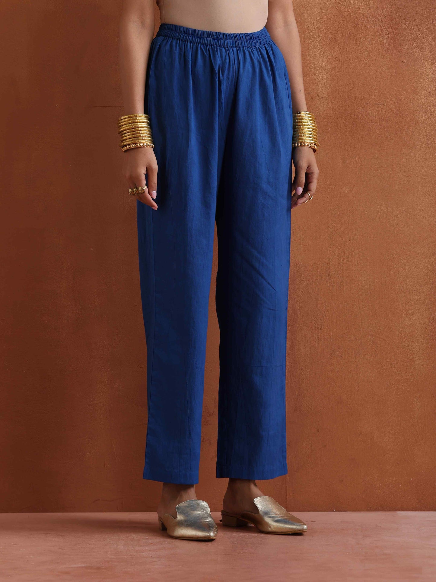 trueBrowns Blue Metallic Flared Anarkali Kurta Set | Swadesiicart