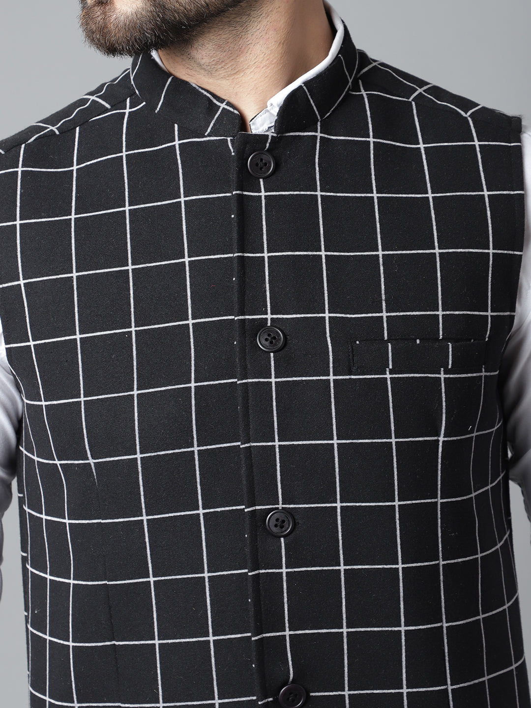 Even Apparels Men's Black Nehru Jacket With Welt Pockets | Swadesiicart