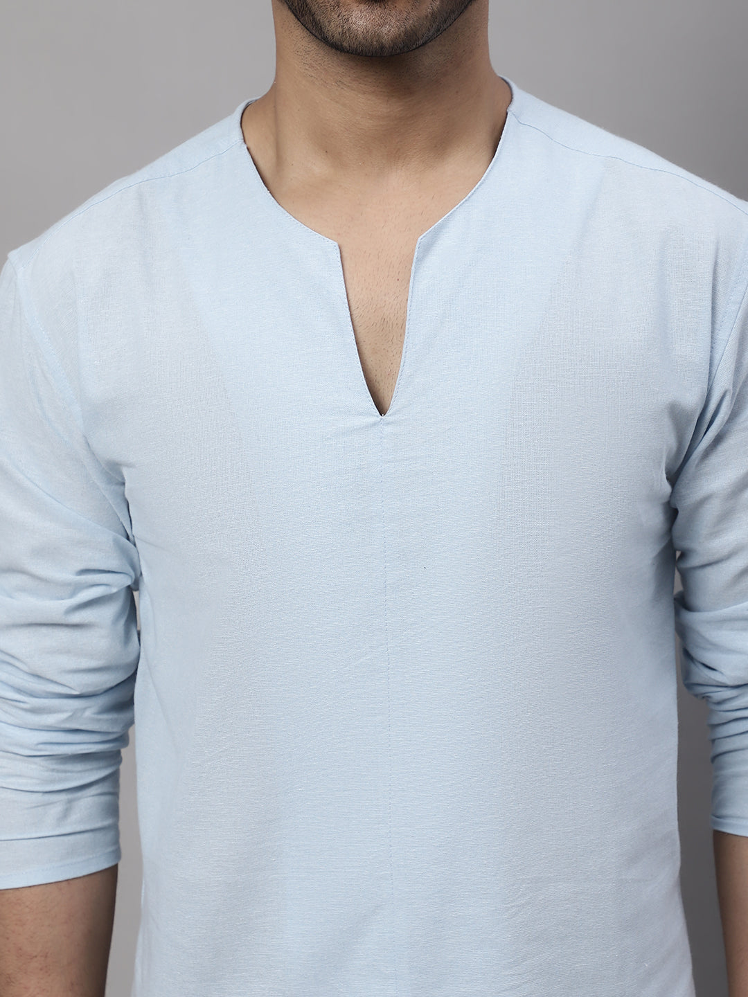 Even Apparels Blue Pure Cotton Open Neck Kurta | Swadesiicart