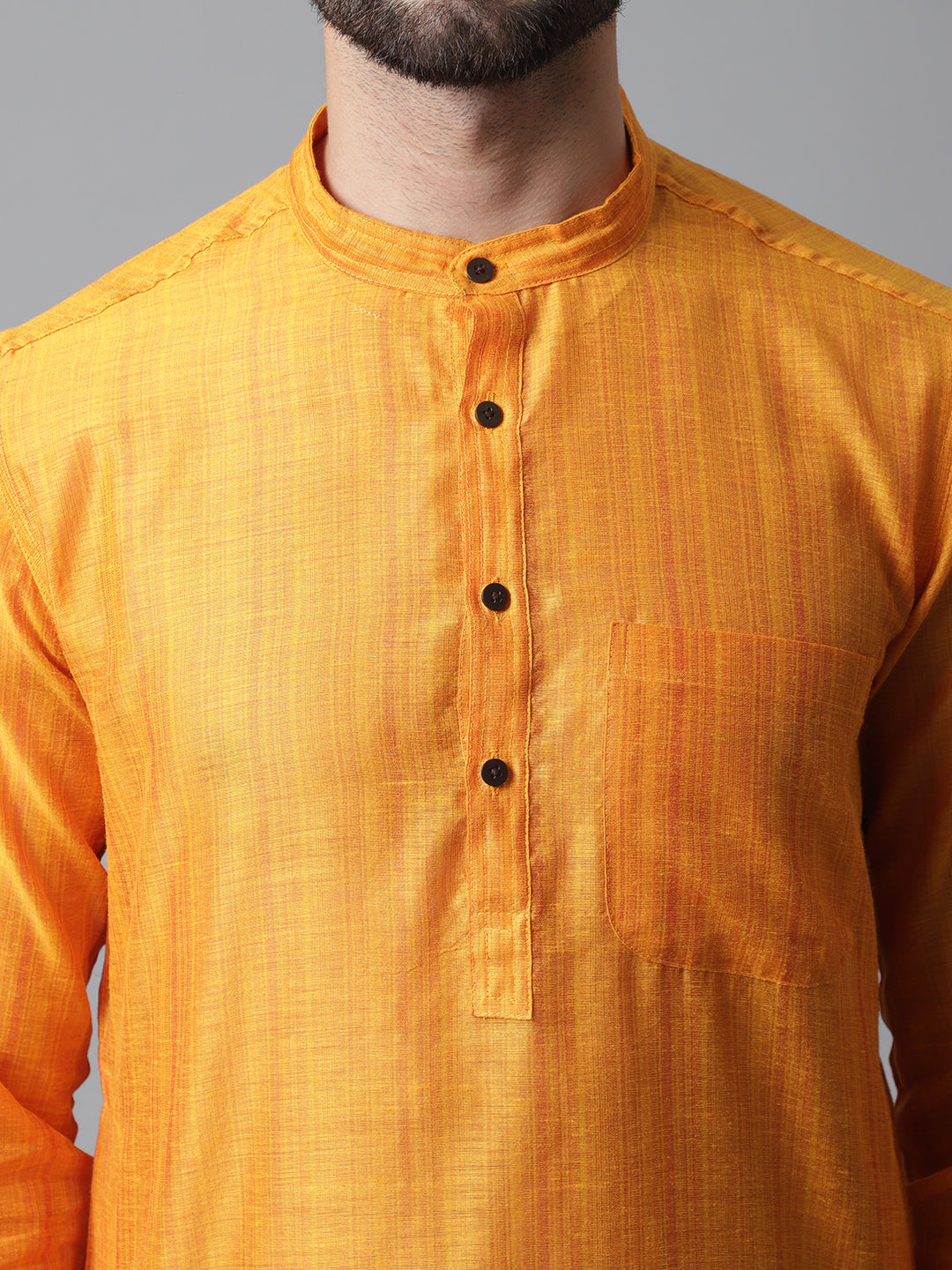 Even Apparels Yellow Check Kurta With Band Collar | Swadesiicart