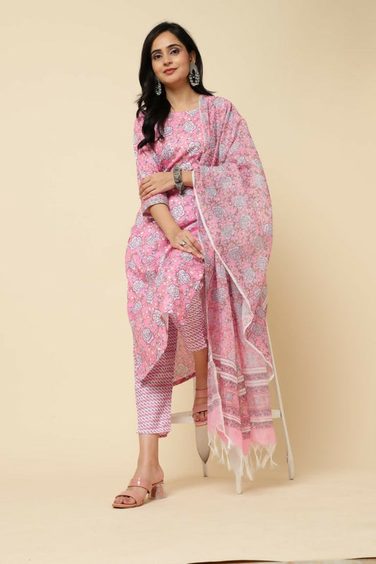 Designer Stylish Pink Cotton Blend Stitched Suit With Dupatta - Tanisha | Swadesiicart