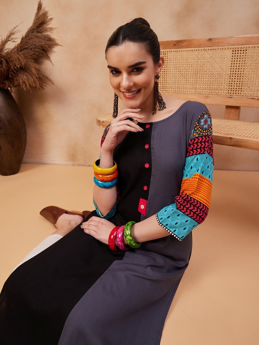 Anouk Ethnic Motifs Printed Round Neck Straight Kurta - Swadesiicart