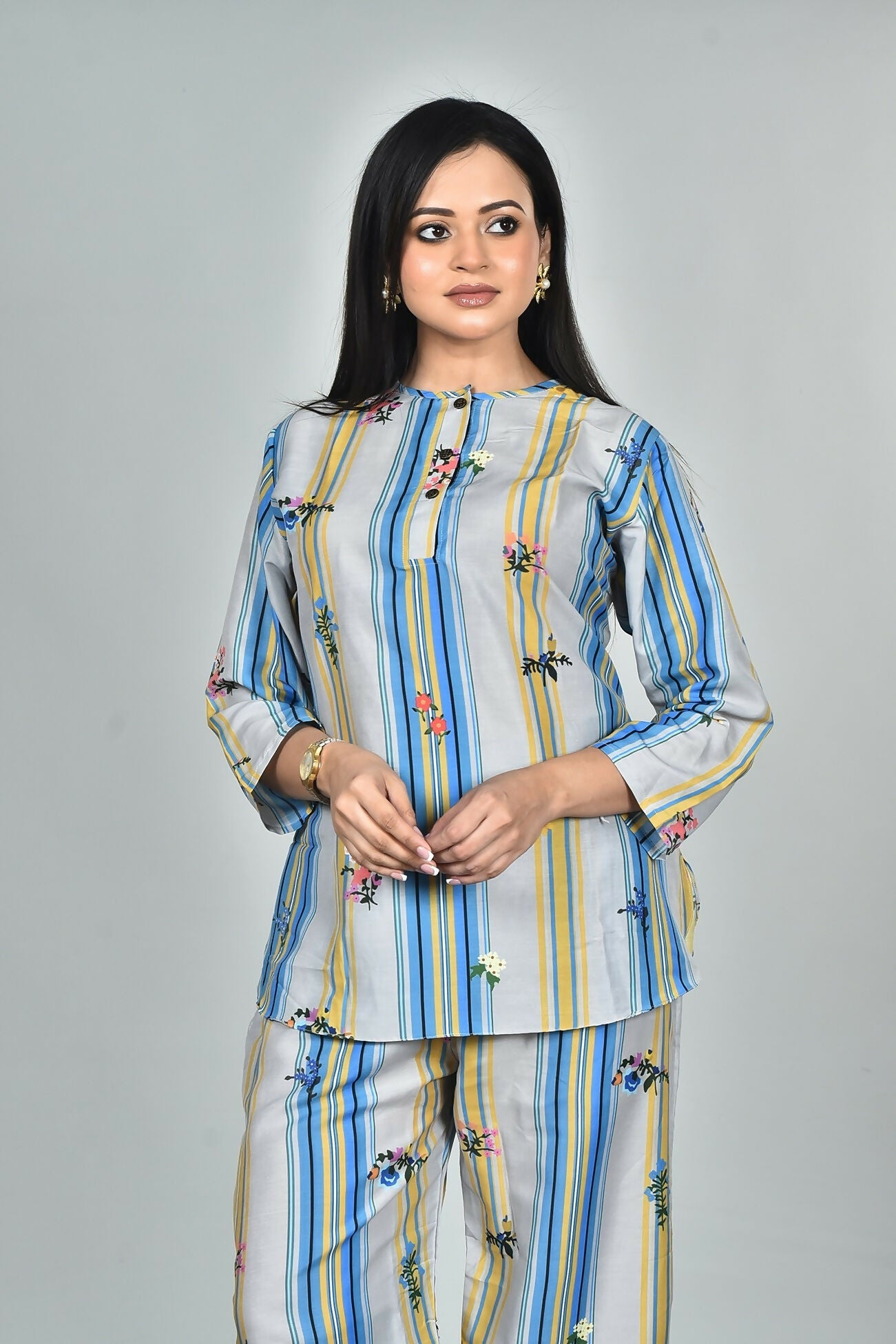 Morchari Digital Print Semi Muslin Co-Ord Set Top & Trouser-Multicolor - Swadesiicart