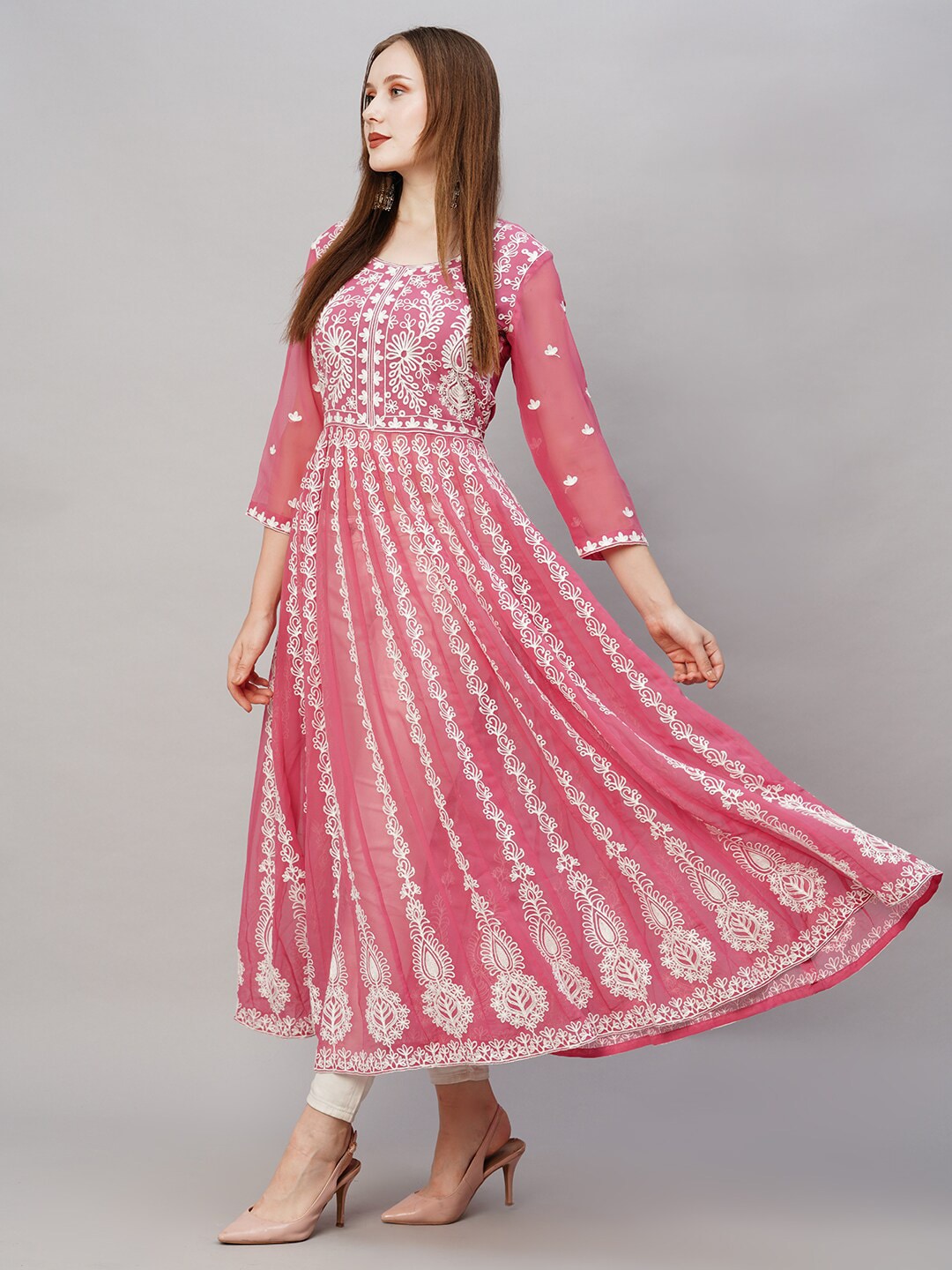 Kalini Ethnic Embroidered Thread Work Anarkali Kurta - Swadesiicart
