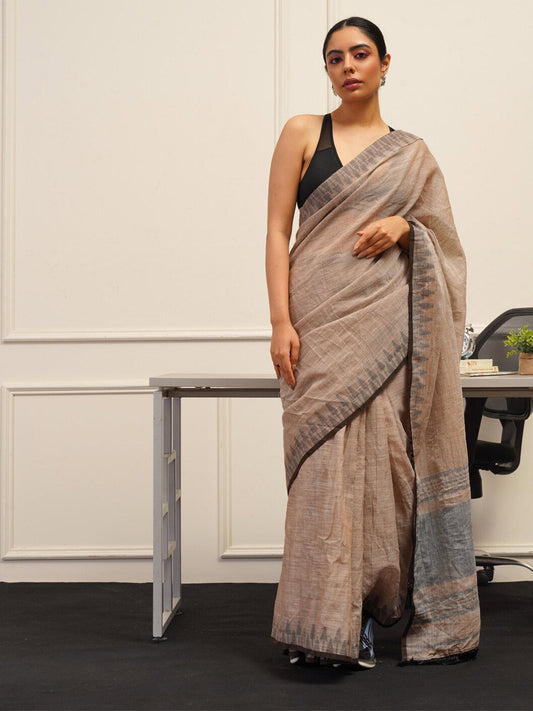 Tikhi Imli Brown Printed Woven Design Saree | Swadesiicart