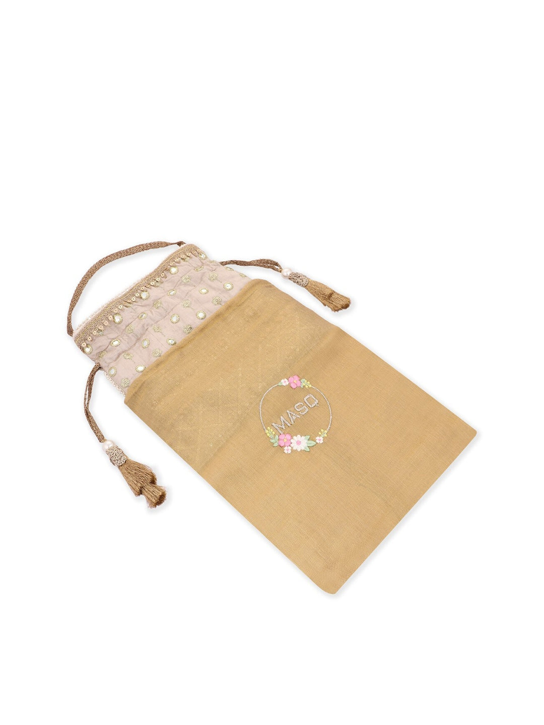 Masq Black & Silver-Toned Embellished Potli Clutch - Swadesiicart