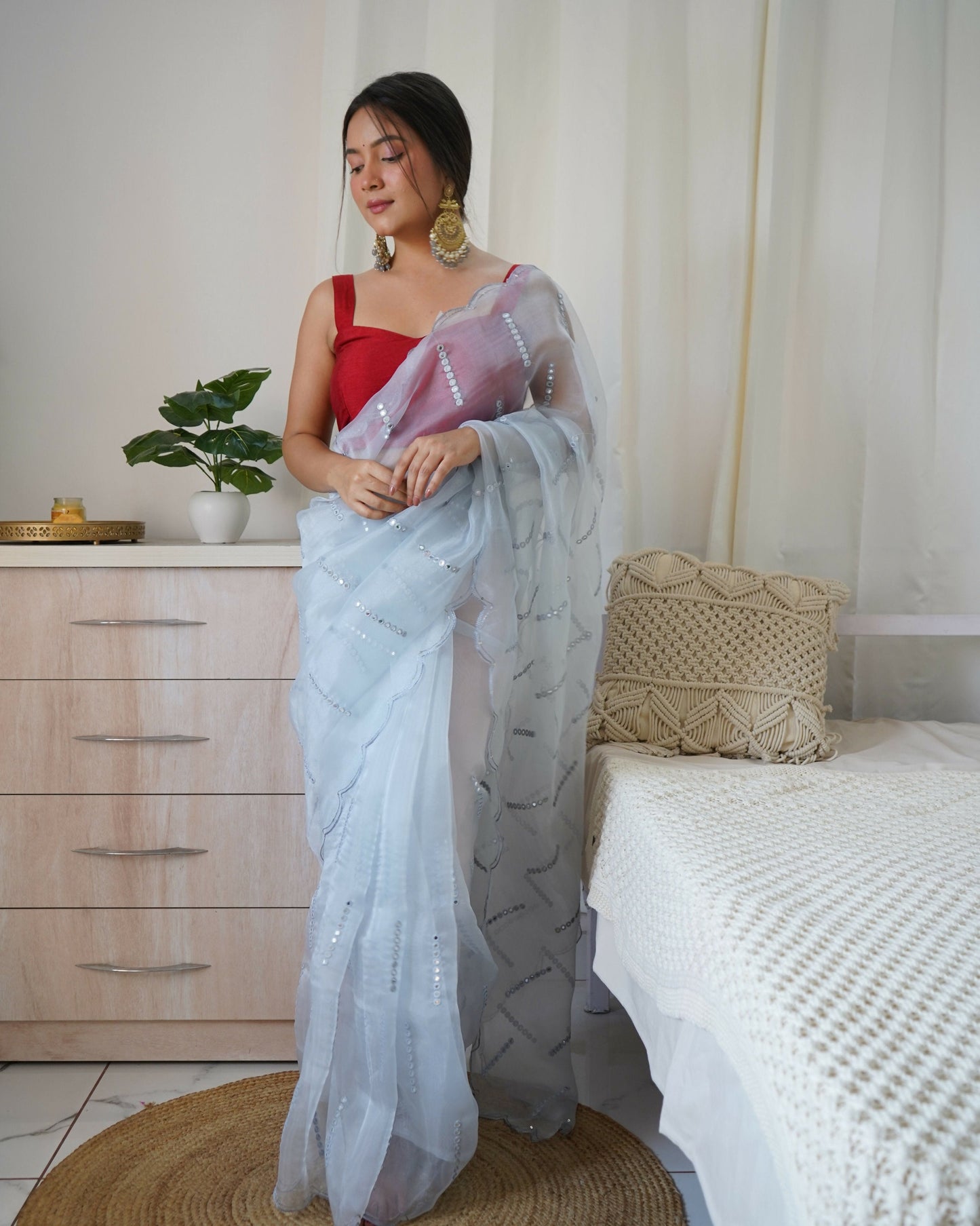 Vamsee Vika 9Mm Sky Organza Saree - Swadesiicart