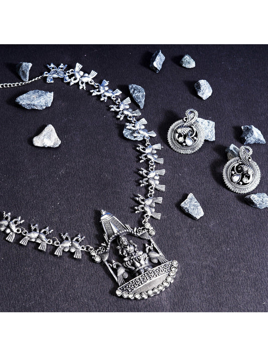Cardinal Silver-Toned Oxidised Long Jewellery Set Jewellery Set
