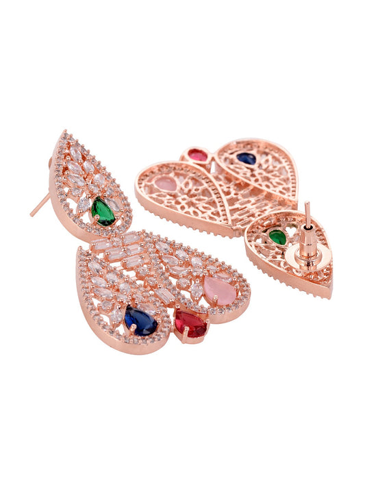 Saraf RS Jewellery Rose Gold-Polished White & Green AD-Studded Jewellery Set - Swadesiicart