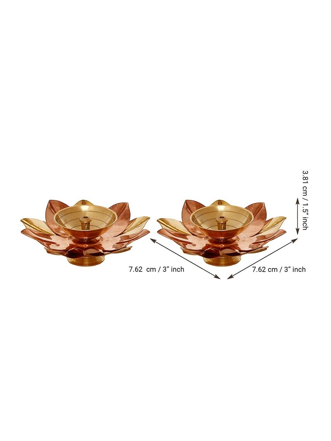 eCraftIndia Brown & Gold-Toned 2 Pcs Floral Shape Metal Diyas | Swadesiicart