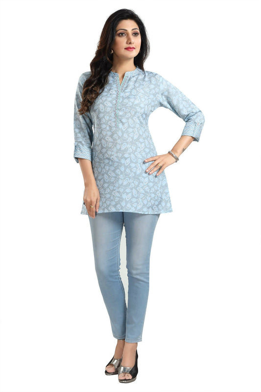 Snehal Creations Pretty Pastel Blue Rayon Short Kurti Tunic Top - Distacart