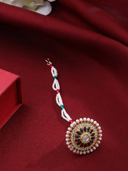 NVR Women's Trending Stylish Gold-Polished Maang Tikka | Swadesiicart