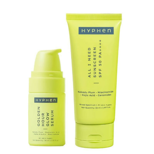 Hyphen By Kriti Sanon Golden Hour Glow Serum & Sunscreen SPF 50 Combo | Swadesiicart
