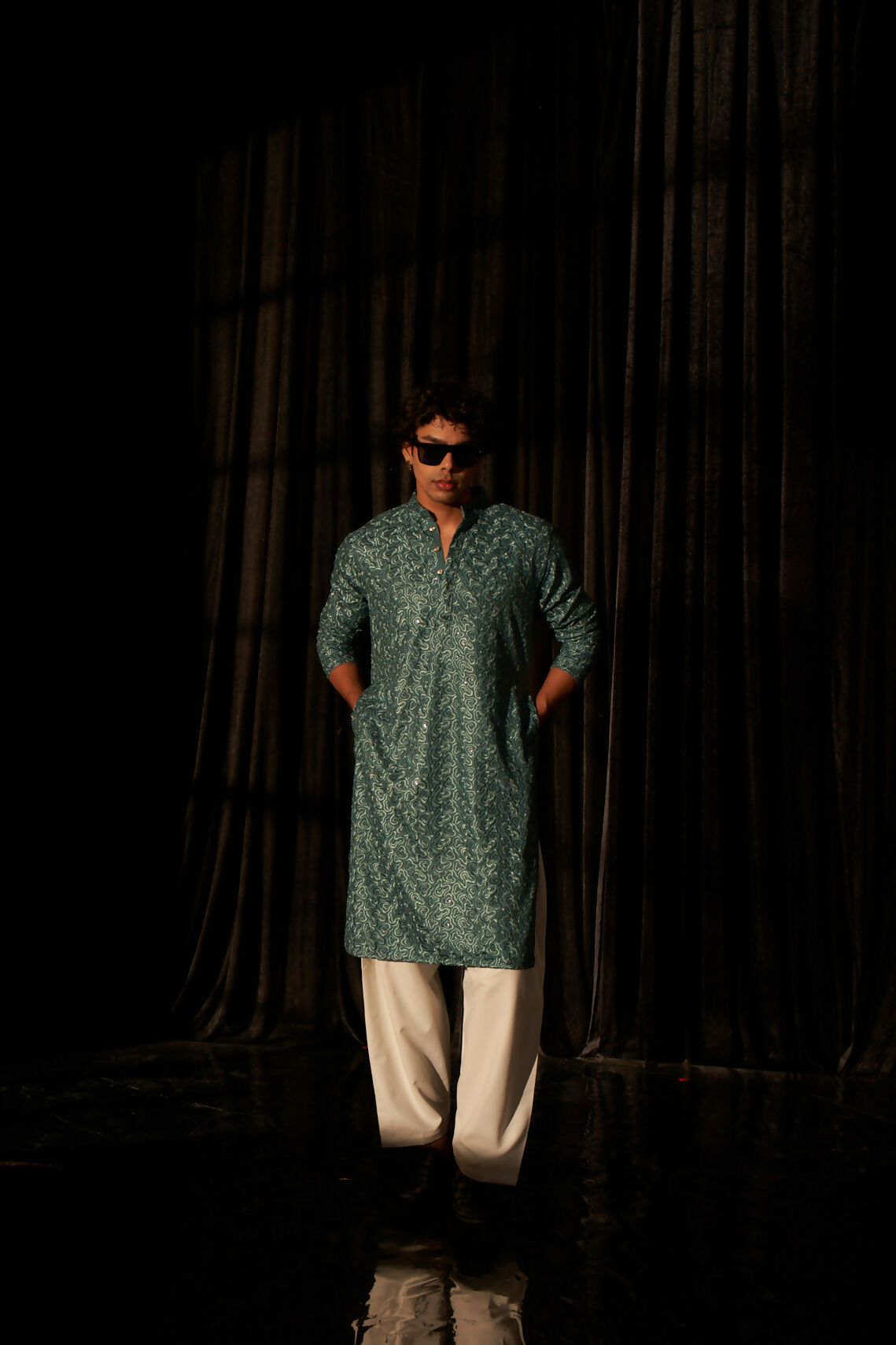 Cyan Blue Viscose Chikankari Embroidery Work Men's Kurta Set - Mahotsav | Swadesiicart