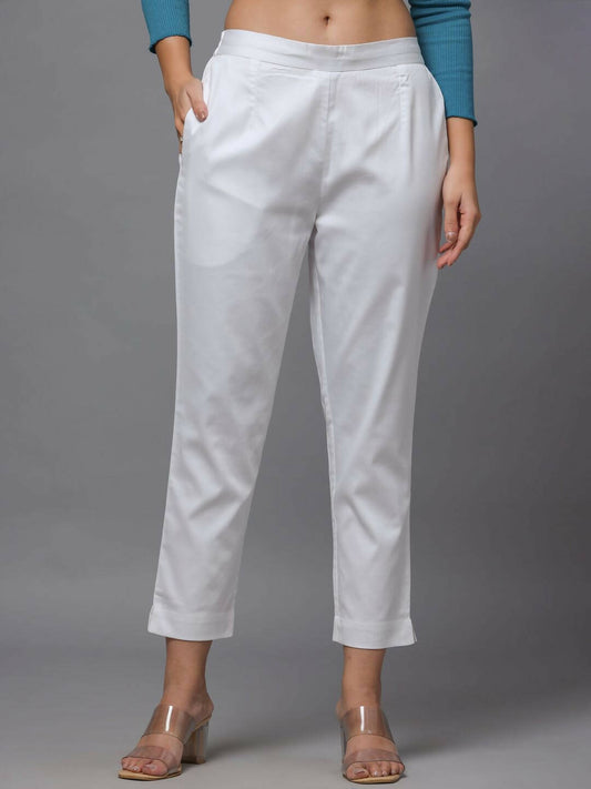 Juniper Women's White Solid Straight Slim Pant | Swadesiicart