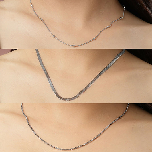 NVR Women's Set of 3 Silver-Toned German Silver Oxidised Chain | Swadesiicart