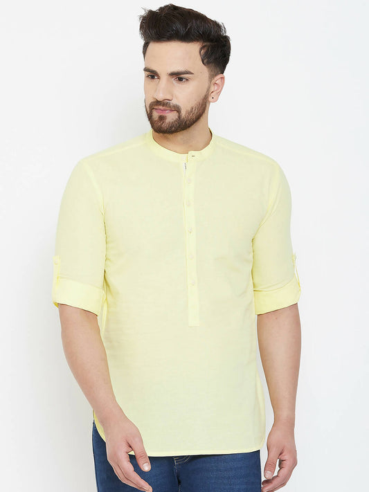 Even Apparels Yellow Color Band Collar Pure Cotton Men's Kurta | Swadesiicart