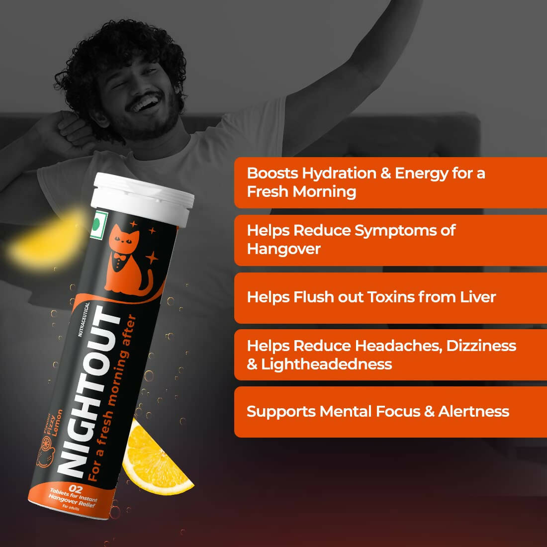Fast&Up Nightout Hangover Relief For A Fresh Morning After - Fizzy Lemon Flavor - Swadesiicart