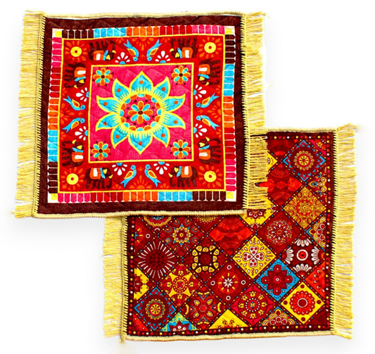 Glun 24 * 24 Inch Velvet Multipurpose Square Carpet Or Mat For Pooja Aasan, Sitting, Meditation 2 Piece Pack | Swadesiicart