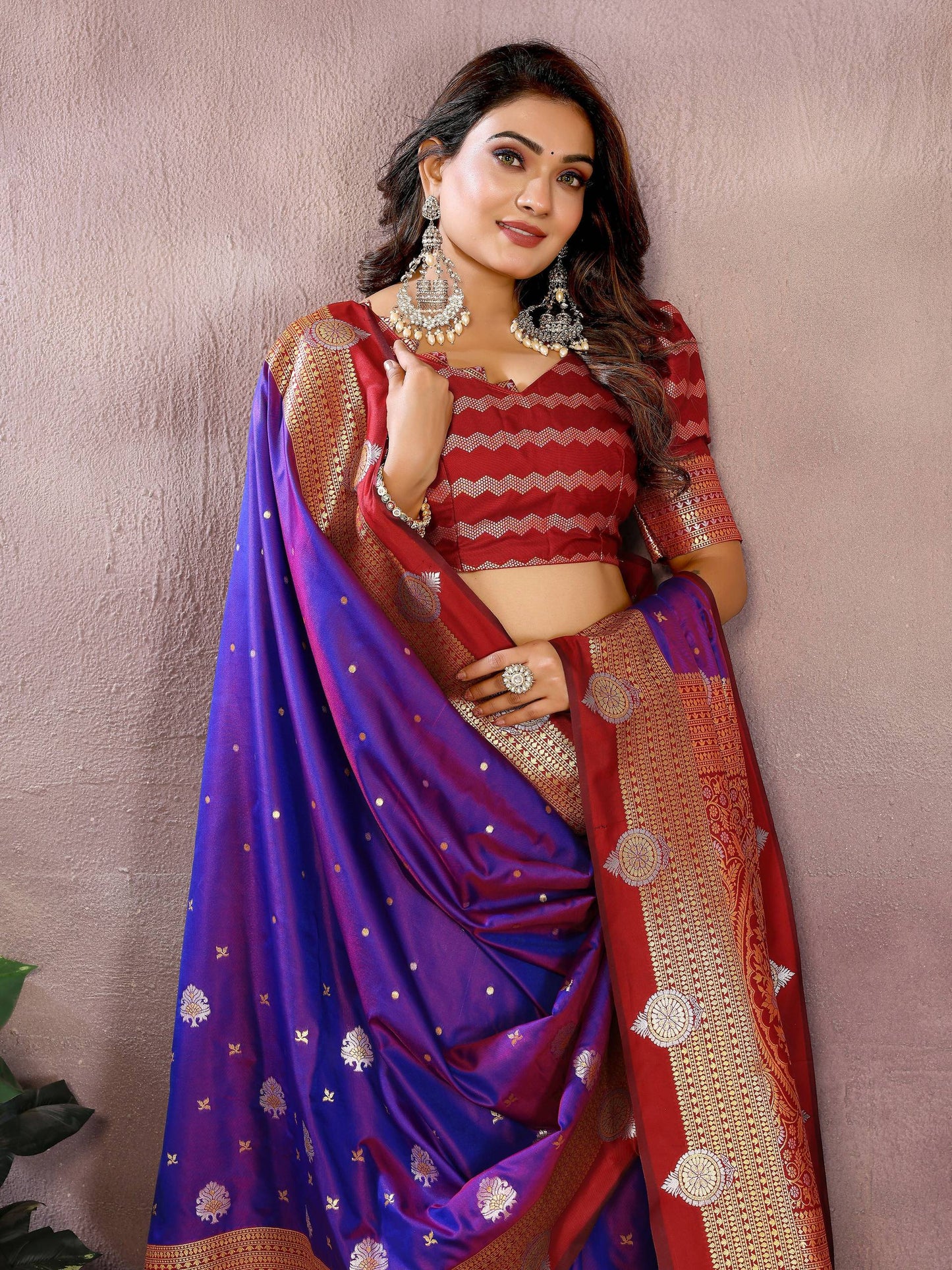 Aastha Fashion Violet Silk Sarees Weaving Saree