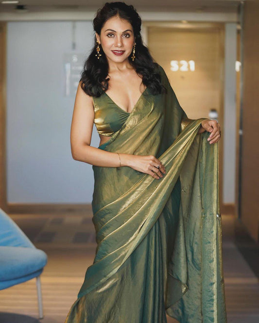 Lorenvalley Fashion Sheded Green Fendy Silk Wedding And Partywear Saree - Swadesiicart