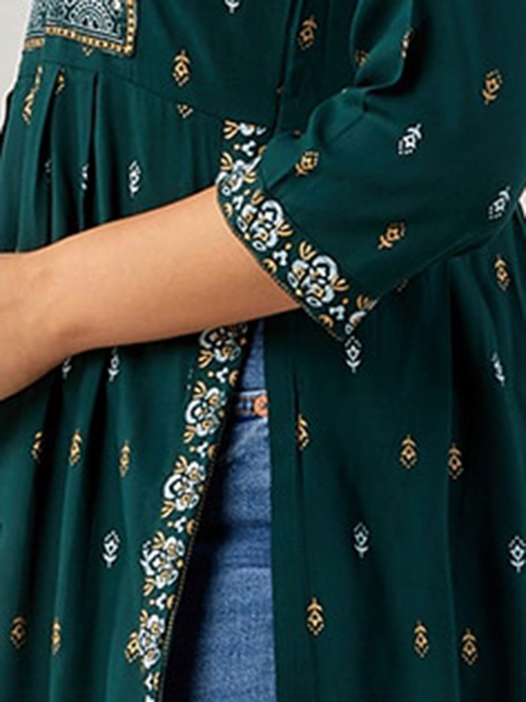 Kalini Ethnic Motifs Printed Mirror Work Kurta - Swadesiicart