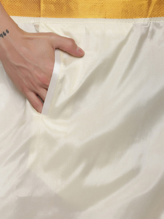 Sethukrishna Men Cream Solid With Angavastram | Swadesiicart