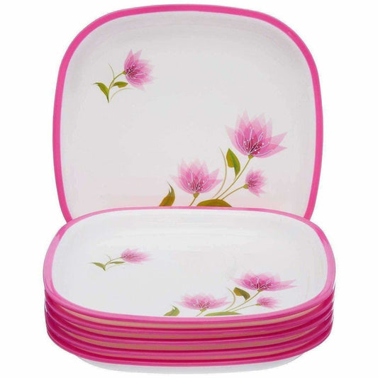 Pink Color Square Quarter Plate Set - 6 Plates Set - Swadesiicart