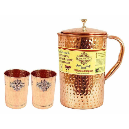 Copper Pitcher with 2 Glasses - Swadesiicart