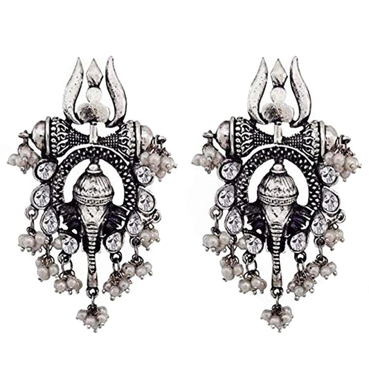 Silver-Plated Alloy Oxidised Ganesh Ji Shape Necklace - The Pari