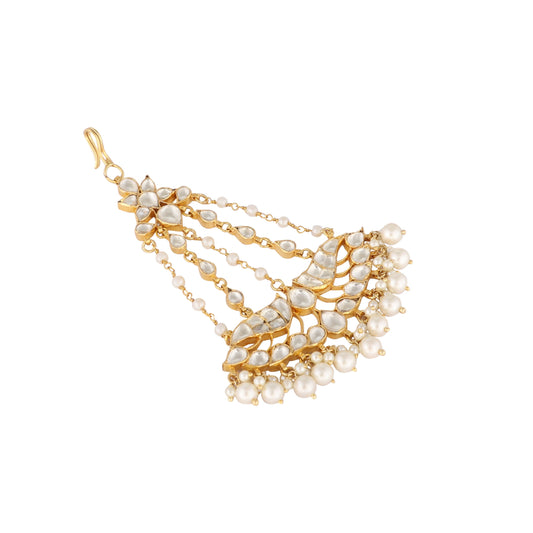 Nuyug 22K Gold-Plated Kundan & Pearl Studded Jhumar Paasa Head Jewellery | Swadesiicart