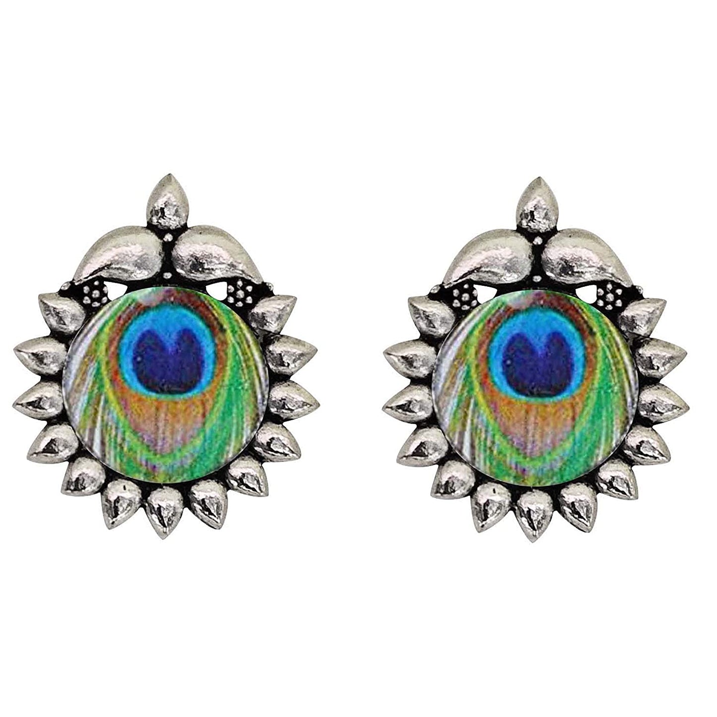 Silver-Plated Alloy Epoxy Peacock Oxidised Necklace - The Pari | Swadesiicart