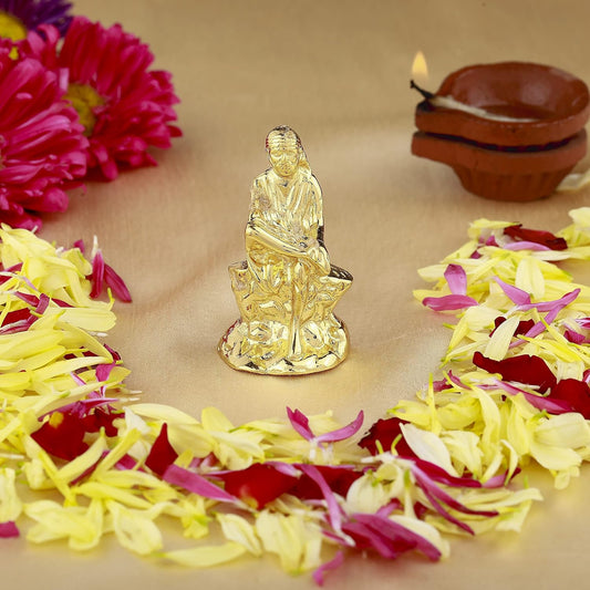 Estele Gold-Polished Divine Sirdi Sai Baba Idol for Pooja/Gifts/Car decor - Swadesiicart