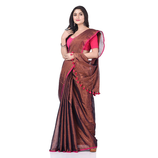 Desh Bidesh Women's Bengal Mayurkonthi Color Changer Tissue Khadi Pure Handloom Cotton Saree With Blouse Piece | Swadesiicart