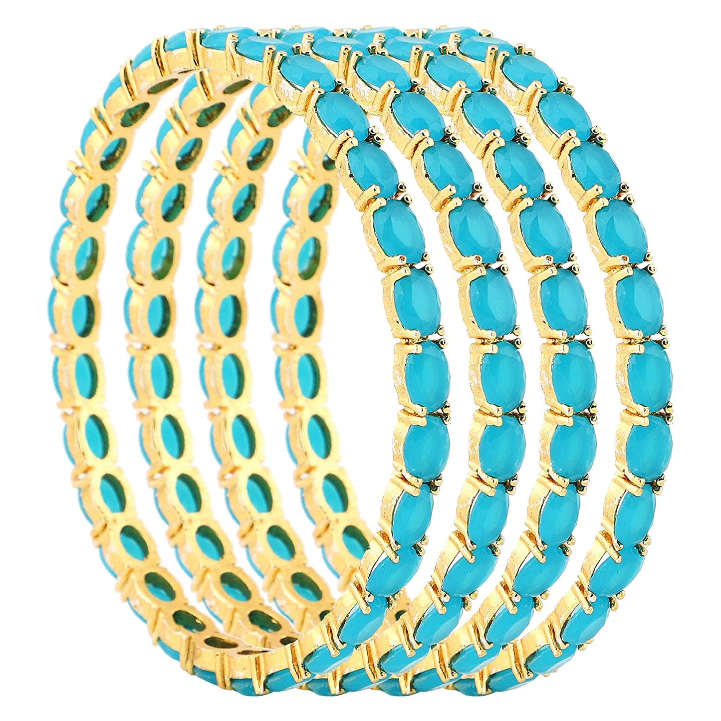 Gold-Polished Alloy Designer Sky Blue Combo Of Ad Bangles - The Pari - Swadesiicart