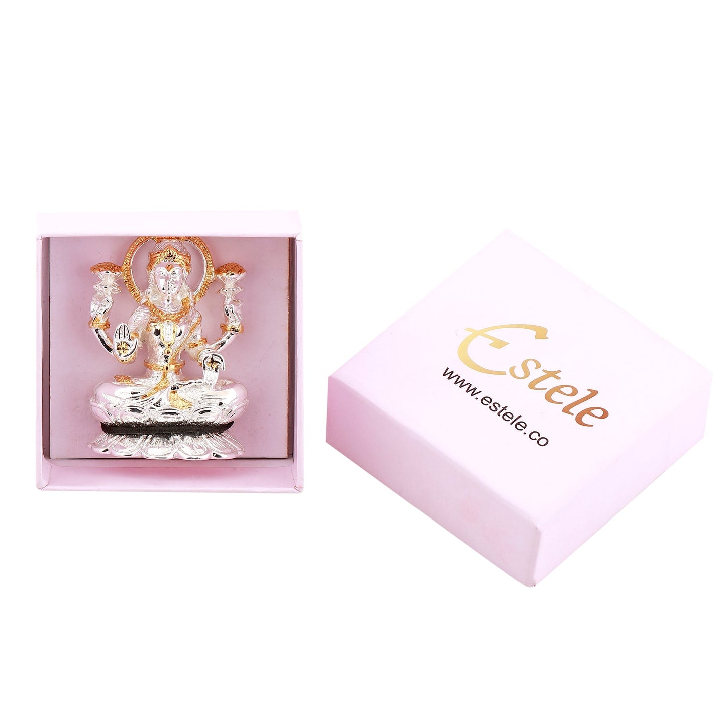Estele Gold & Rhodium goddess of wealth Laxmi Devi Idol on lotus for Pooja/Car decor - Swadesiicart